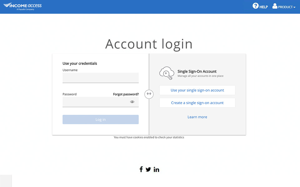 screenshot of Income Access